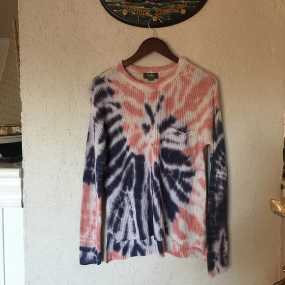 Belle by belldini Tie Dye Knit Sweater in NAVY/Pink Guava - Picture 3 of 8
